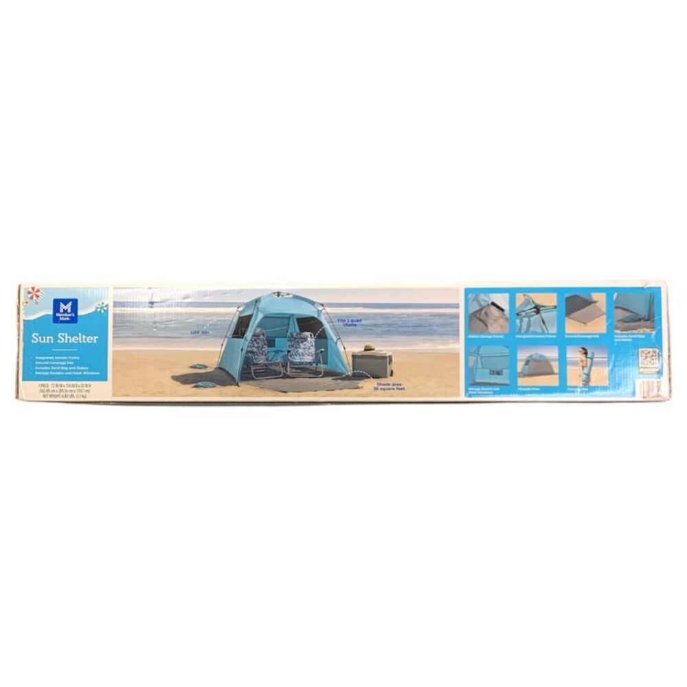Member's Mark Instant Sun Shelter, 36 Square Foot Shade Area, Milky Blue